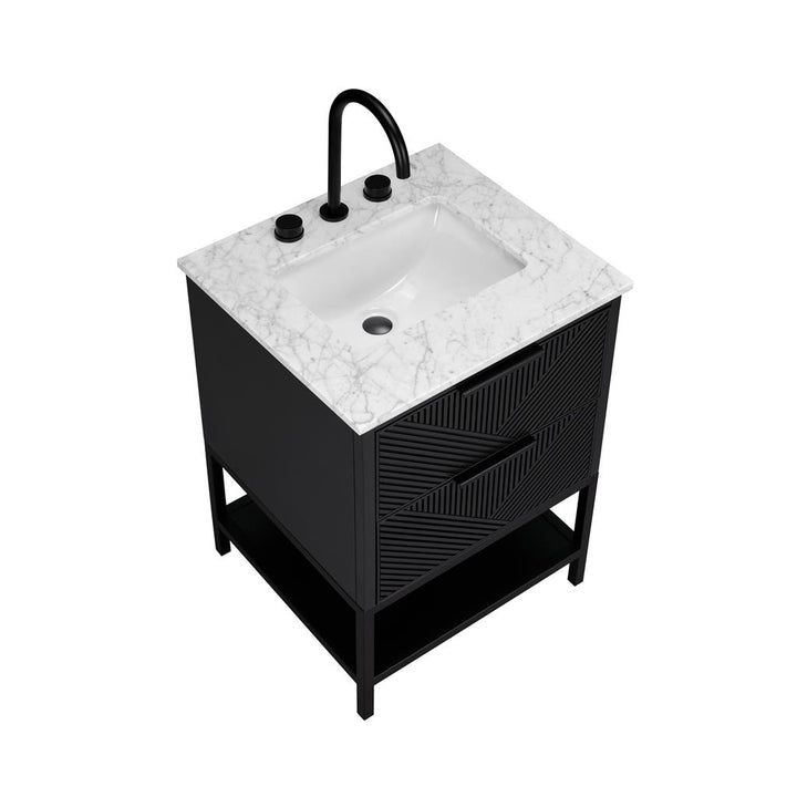 Bemma, Diamond 24" Single Vanity, Charcoal Black/Matte Black, Carrara Marble Top#top-options_carrara-marble-top