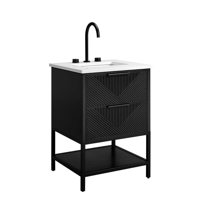 Bemma, Diamond 24" Single Vanity, Charcoal Black/Matte Black, Calacatta Quartz Top#top-options_calacatta-quartz-top