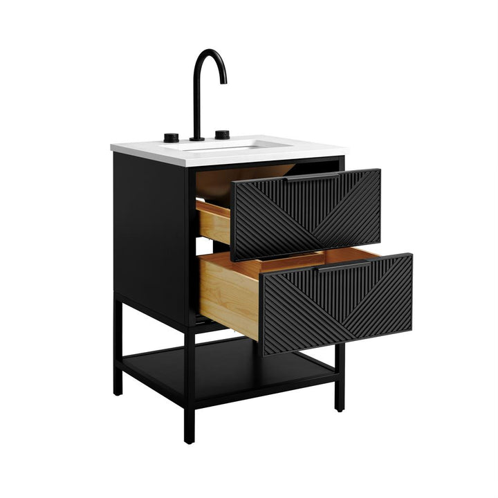 Bemma, Diamond 24" Single Vanity, Charcoal Black/Matte Black, Calacatta Quartz Top#top-options_calacatta-quartz-top