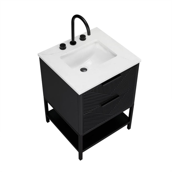 Bemma, Diamond 24" Single Vanity, Charcoal Black/Matte Black, Calacatta Quartz Top#top-options_calacatta-quartz-top