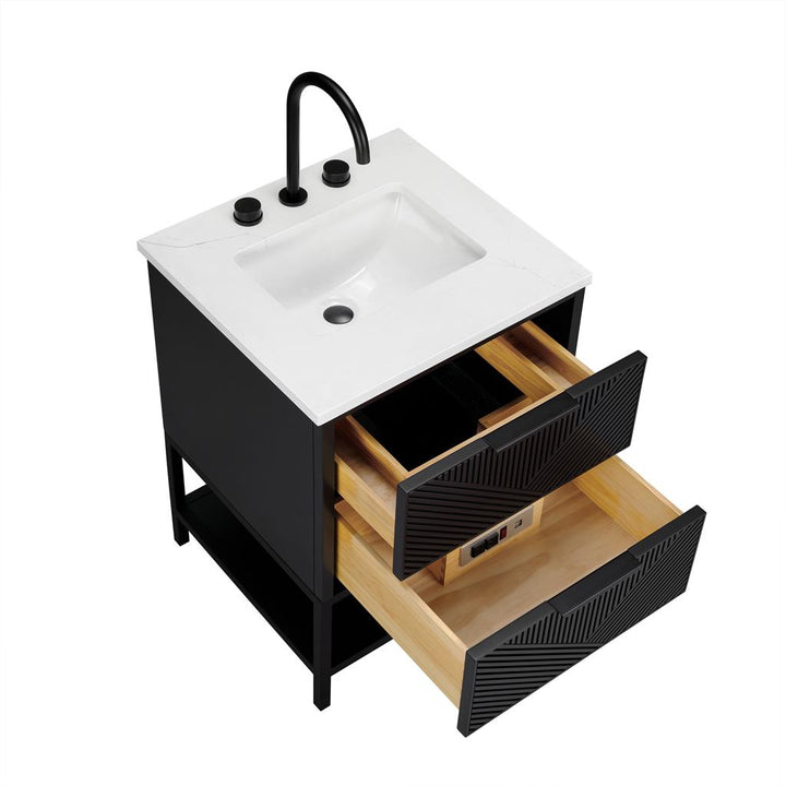 Bemma, Diamond 24" Single Vanity, Charcoal Black/Matte Black, Calacatta Quartz Top#top-options_calacatta-quartz-top