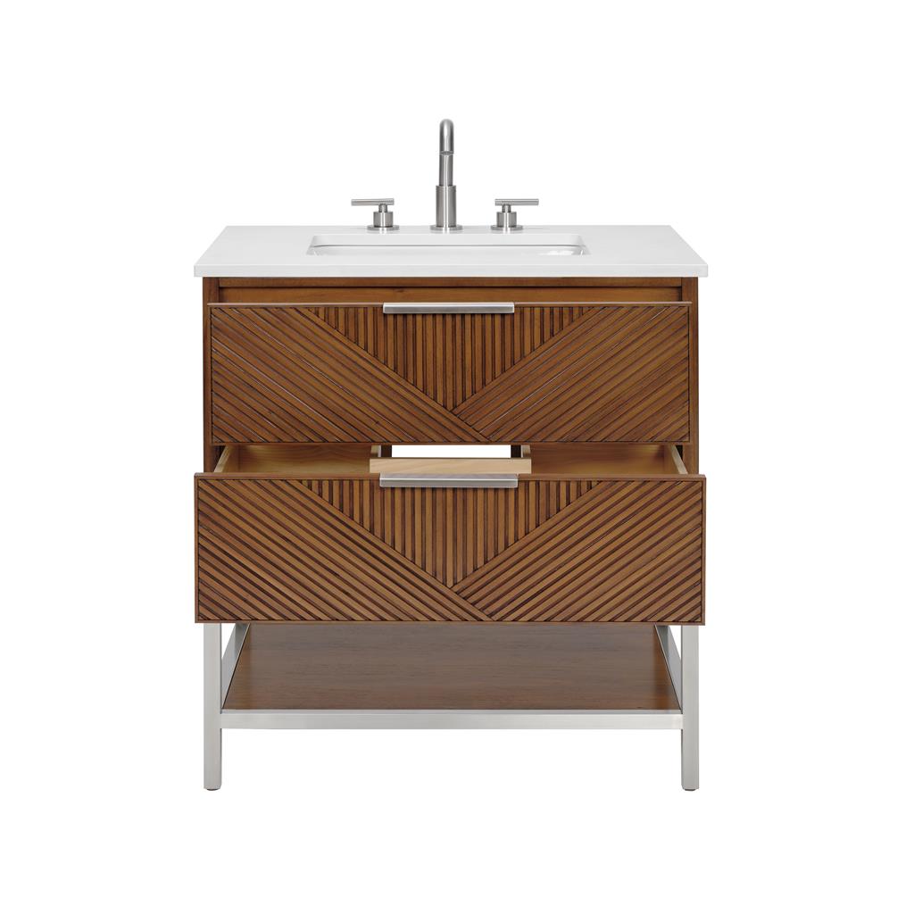 Bemma, Diamond 30" Single Vanity, Walnut/Brushed Nickel, White Quartz Top#top-options_white-quartz-top