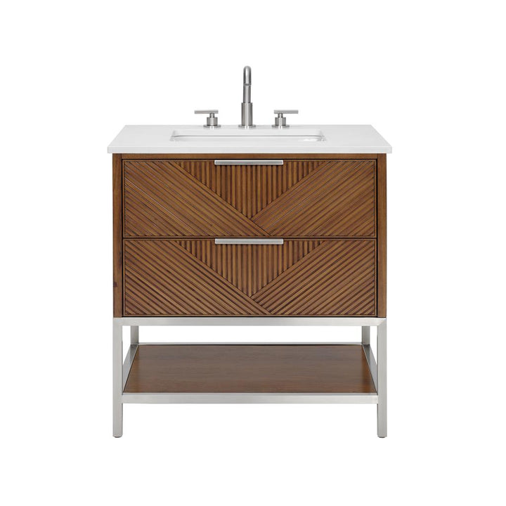 Bemma, Diamond 30" Single Vanity, Walnut/Brushed Nickel, White Quartz Top#top-options_white-quartz-top