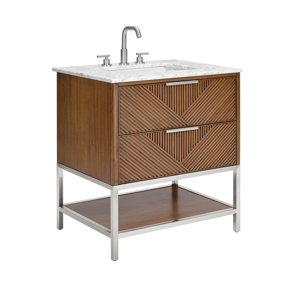 Bemma, Diamond 30" Single Vanity, Walnut/Brushed Nickel, Carrara Marble Top#top-options_carrara-marble-top