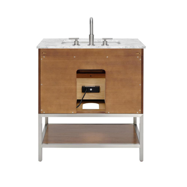 Bemma, Diamond 30" Single Vanity, Walnut/Brushed Nickel, Carrara Marble Top#top-options_carrara-marble-top