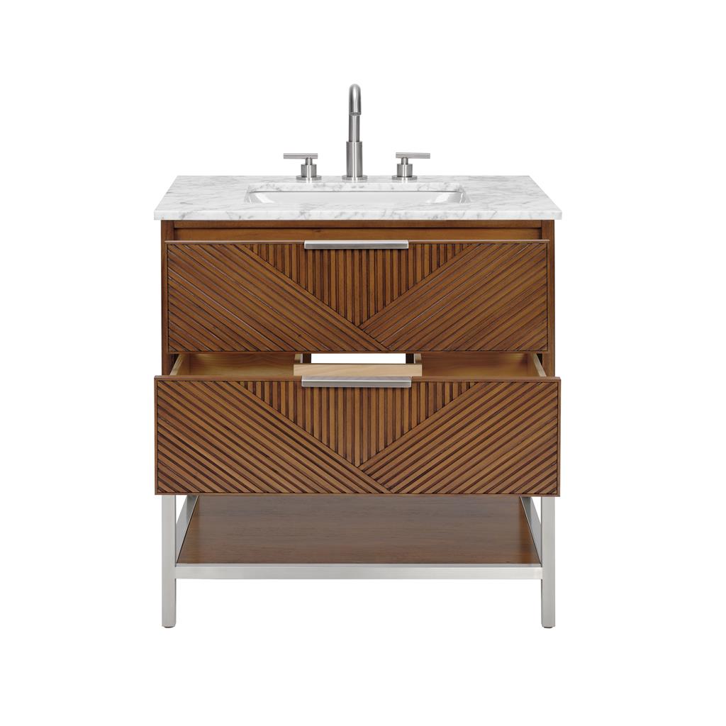 Bemma, Diamond 30" Single Vanity, Walnut/Brushed Nickel, Carrara Marble Top#top-options_carrara-marble-top