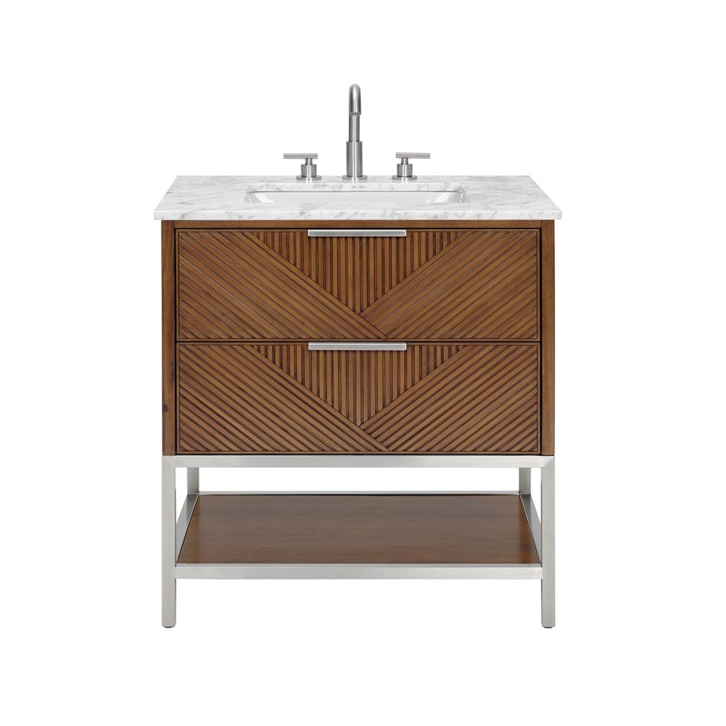 Bemma, Diamond 30" Single Vanity, Walnut/Brushed Nickel, Carrara Marble Top#top-options_carrara-marble-top