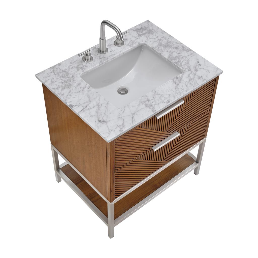 Bemma, Diamond 30" Single Vanity, Walnut/Brushed Nickel, Carrara Marble Top#top-options_carrara-marble-top