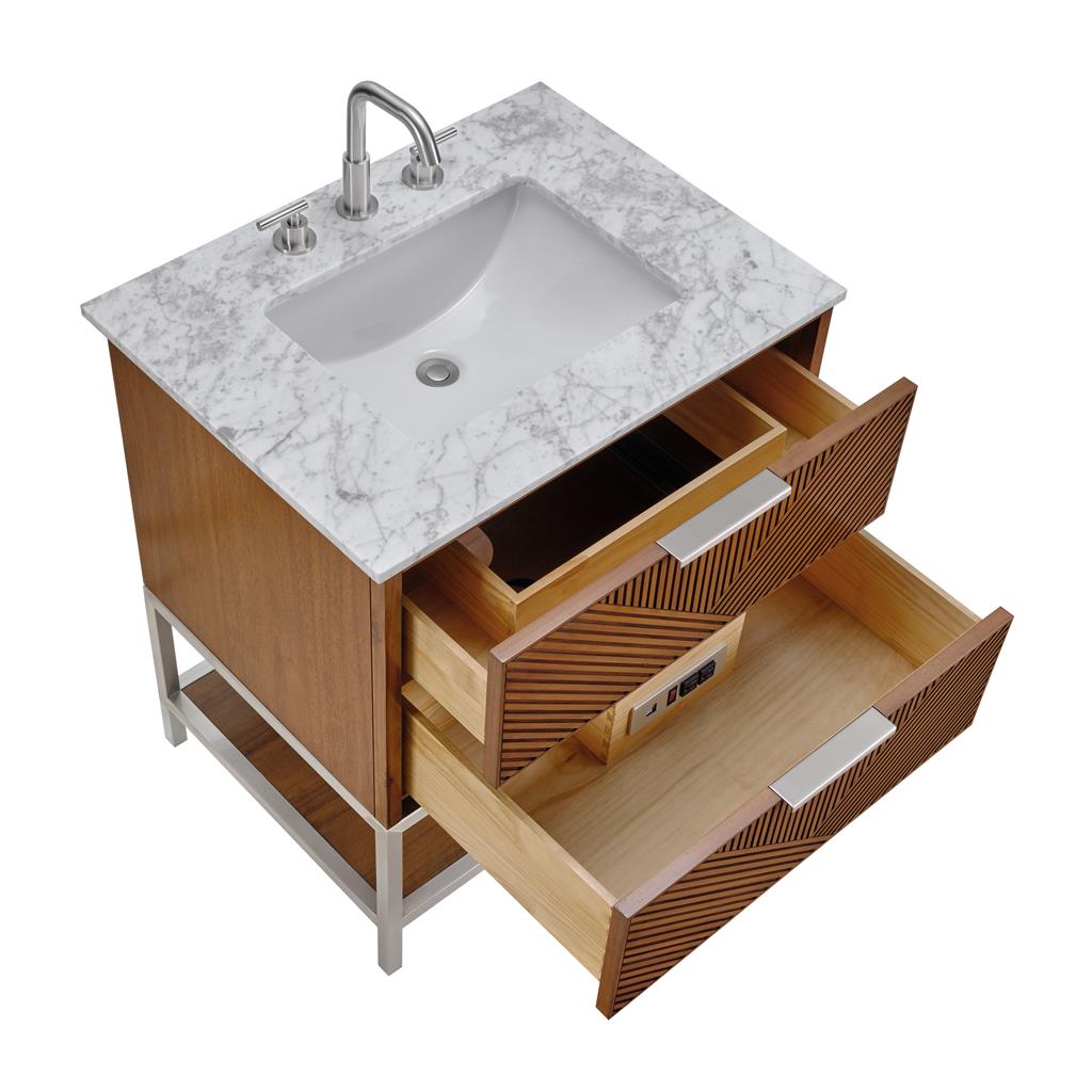Bemma, Diamond 30" Single Vanity, Walnut/Brushed Nickel, Carrara Marble Top#top-options_carrara-marble-top