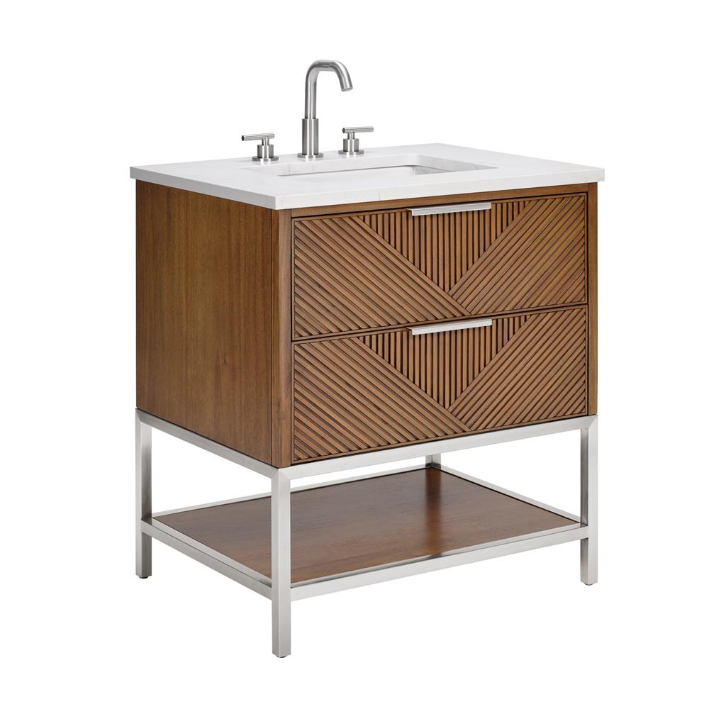 Bemma, Diamond 30" Single Vanity, Walnut/Brushed Nickel, Calacatta Quartz Top#top-options_calacatta-quartz-top