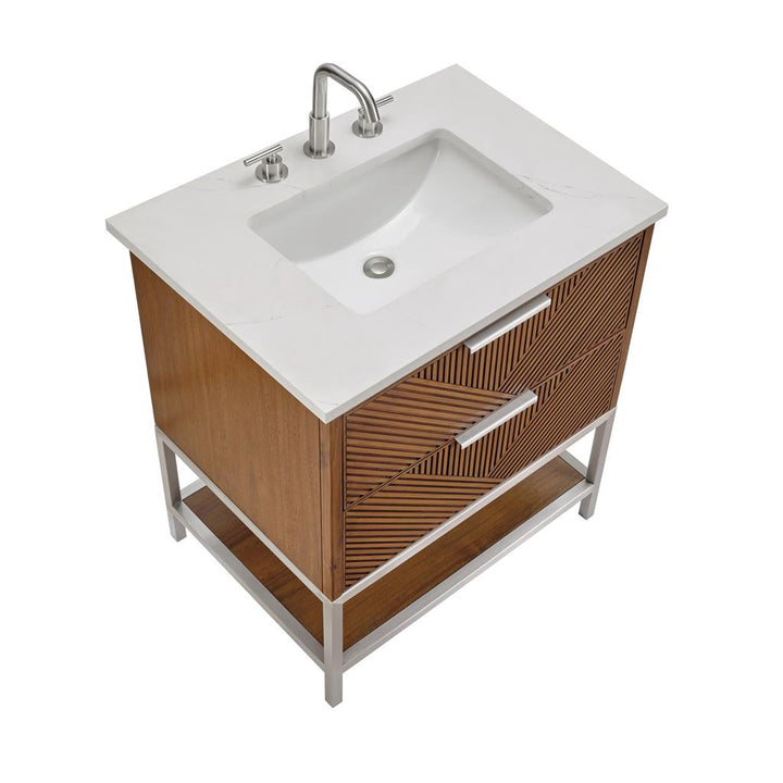 Bemma, Diamond 30" Single Vanity, Walnut/Brushed Nickel, Calacatta Quartz Top#top-options_calacatta-quartz-top
