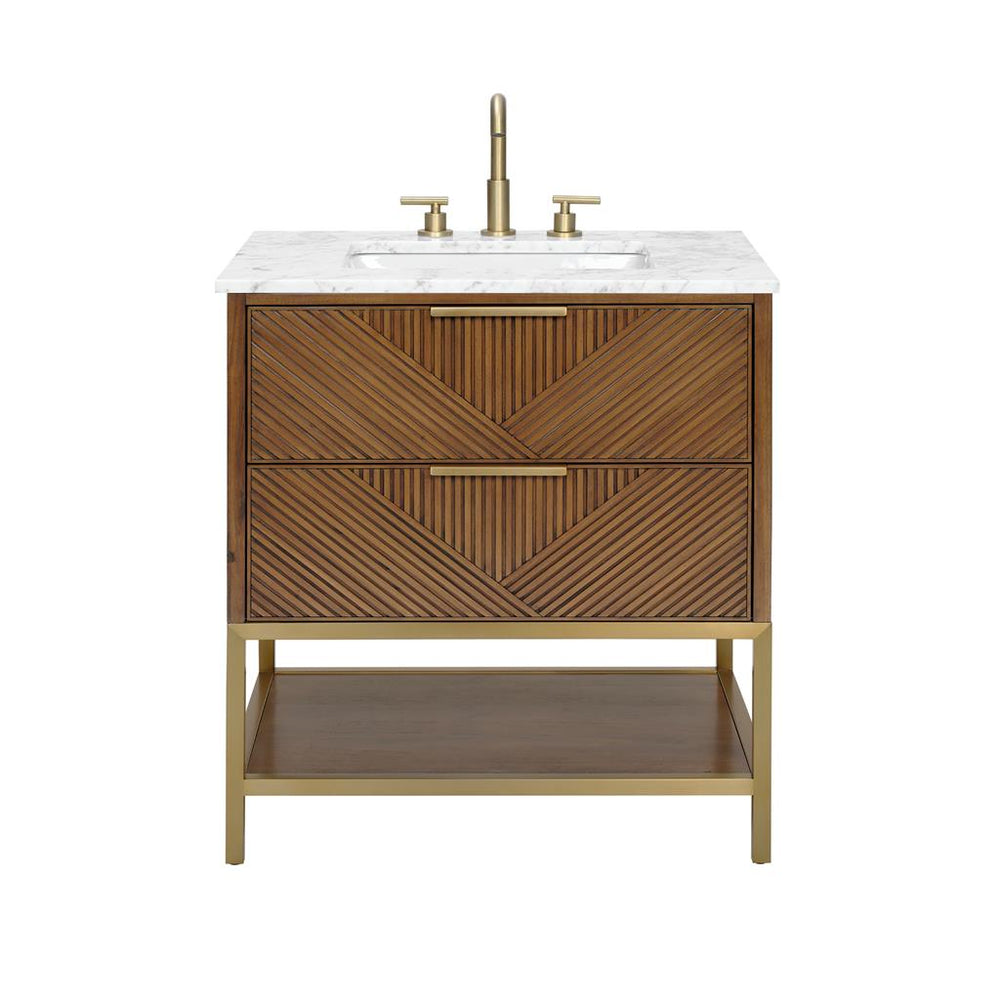 Bemma, Diamond 30" Single Vanity, Walnut/Satin Brass, Carrara Marble Top#top-options_carrara-marble-top
