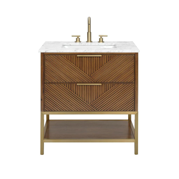 Bemma, Diamond 30" Single Vanity, Walnut/Satin Brass, Carrara Marble Top#top-options_carrara-marble-top