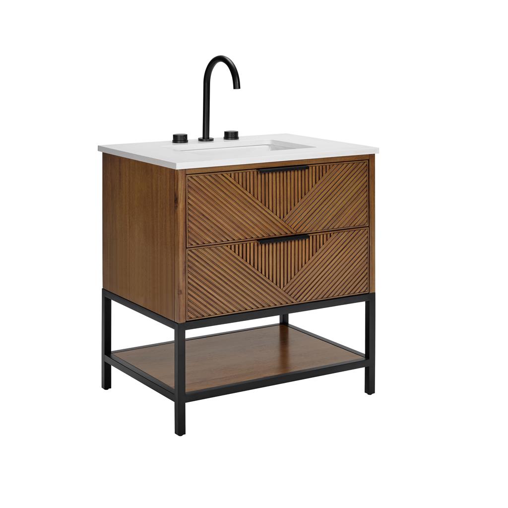 Bemma, Diamond 30" Single Vanity, Walnut/Matte Black, White Quartz Top#top-options_white-quartz-top