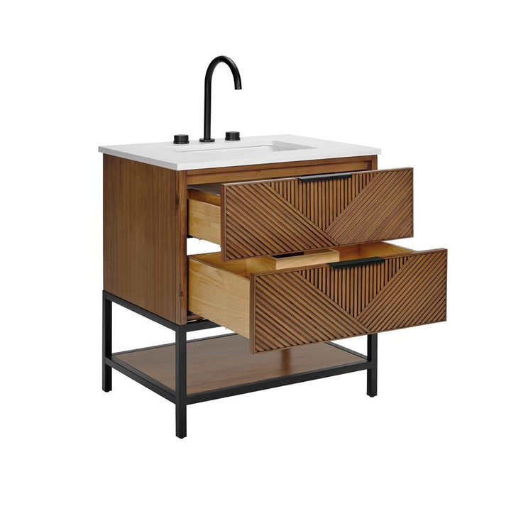 Bemma, Diamond 30" Single Vanity, Walnut/Matte Black, White Quartz Top#top-options_white-quartz-top