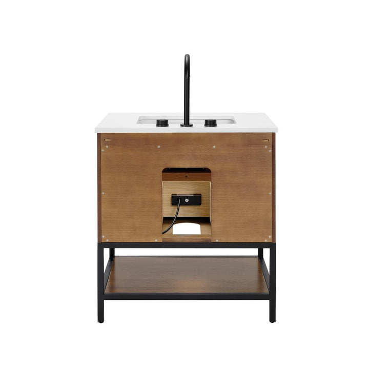 Bemma, Diamond 30" Single Vanity, Walnut/Matte Black, White Quartz Top#top-options_white-quartz-top