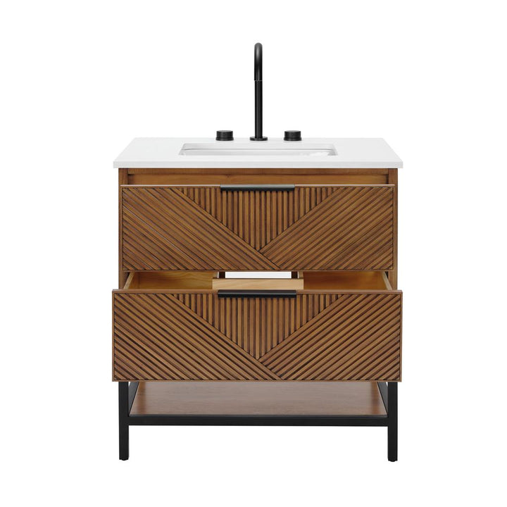 Bemma, Diamond 30" Single Vanity, Walnut/Matte Black, White Quartz Top#top-options_white-quartz-top