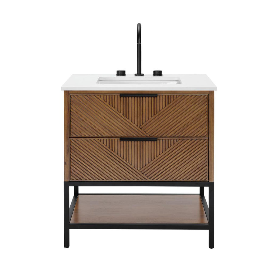 Bemma, Diamond 30" Single Vanity, Walnut/Matte Black, White Quartz Top#top-options_white-quartz-top