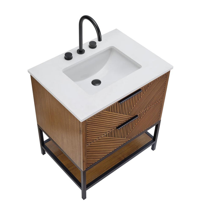 Bemma, Diamond 30" Single Vanity, Walnut/Matte Black, White Quartz Top#top-options_white-quartz-top