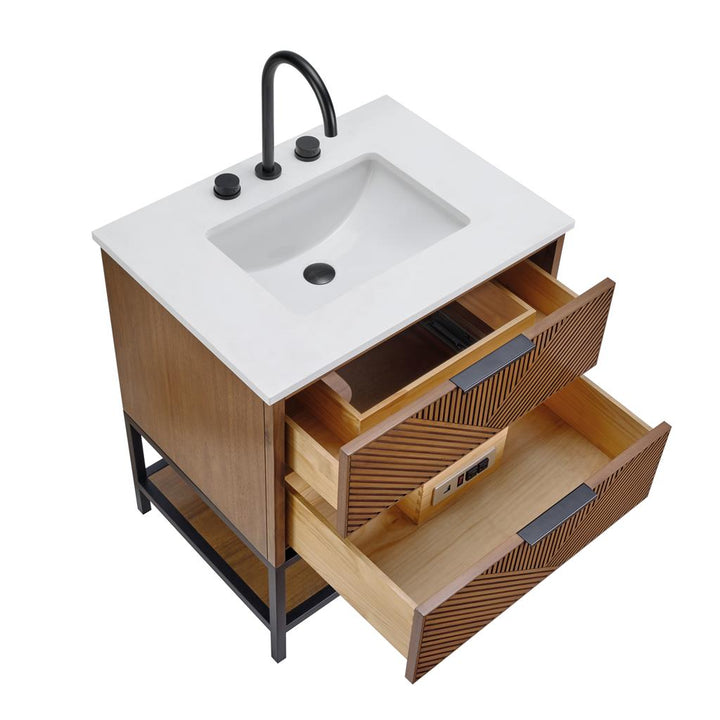 Bemma, Diamond 30" Single Vanity, Walnut/Matte Black, White Quartz Top#top-options_white-quartz-top