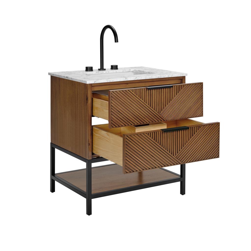 Bemma, Diamond 30" Single Vanity, Walnut/Matte Black, Carrara Marble Top#top-options_carrara-marble-top