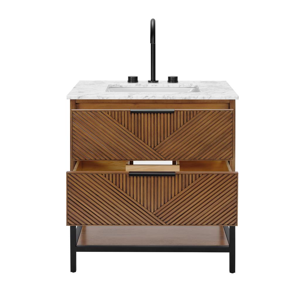 Bemma, Diamond 30" Single Vanity, Walnut/Matte Black, Carrara Marble Top#top-options_carrara-marble-top