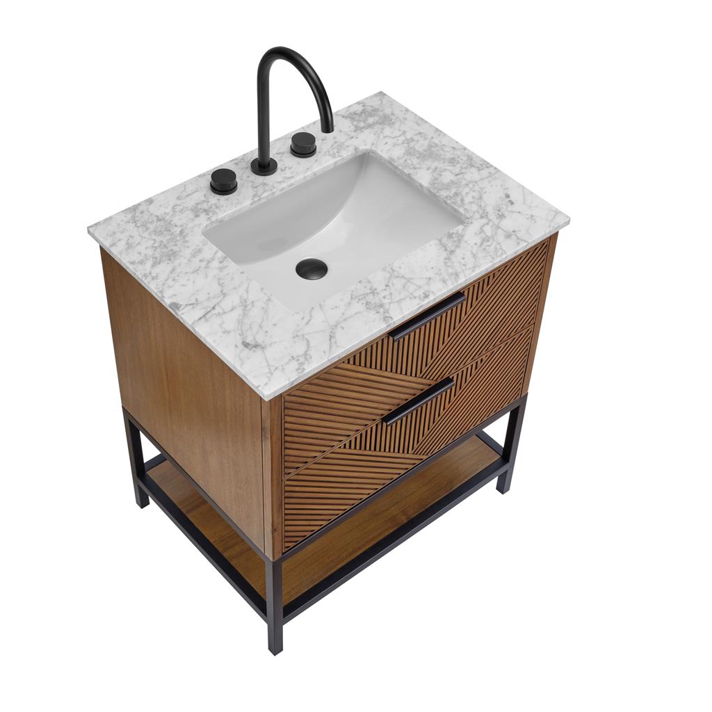 Bemma, Diamond 30" Single Vanity, Walnut/Matte Black, Carrara Marble Top#top-options_carrara-marble-top