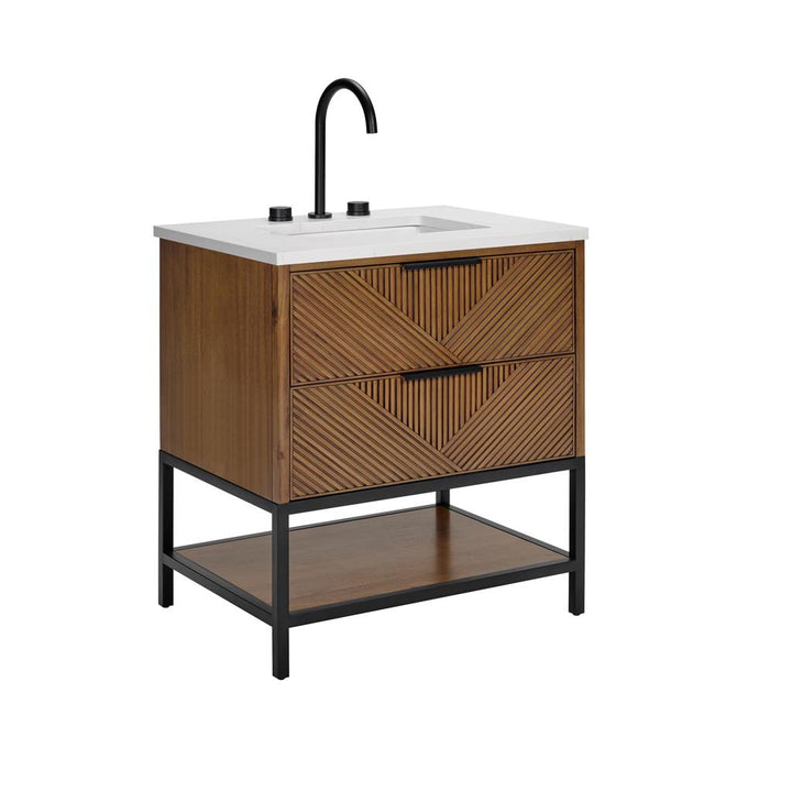 Bemma, Diamond 30" Single Vanity, Walnut/Matte Black, Calacatta Quartz Top#top-options_calacatta-quartz-top