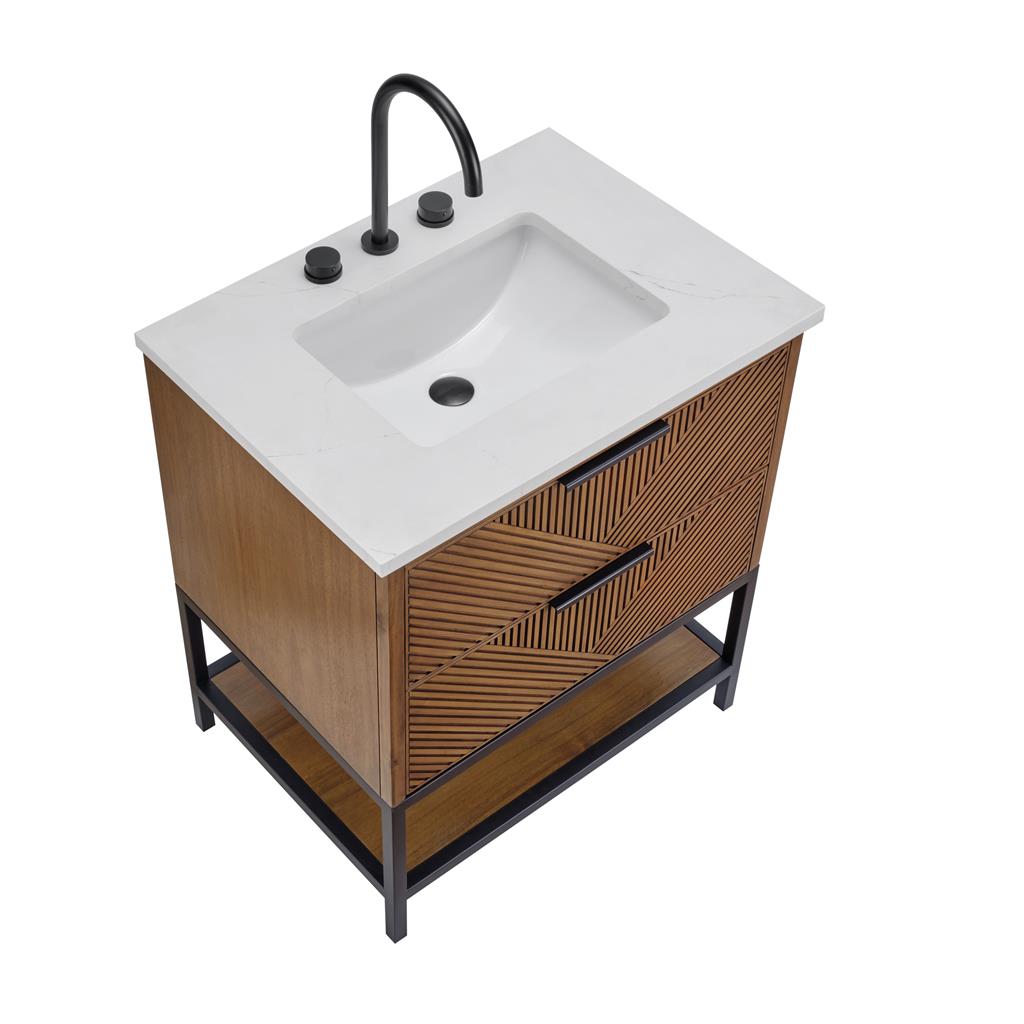 Bemma, Diamond 30" Single Vanity, Walnut/Matte Black, Calacatta Quartz Top#top-options_calacatta-quartz-top