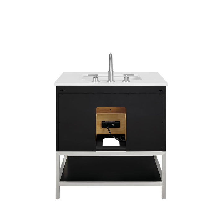 Bemma, Diamond 30" Single Vanity, Charcoal Black/Brushed Nickel, White Quartz Top#top-options_white-quartz-top