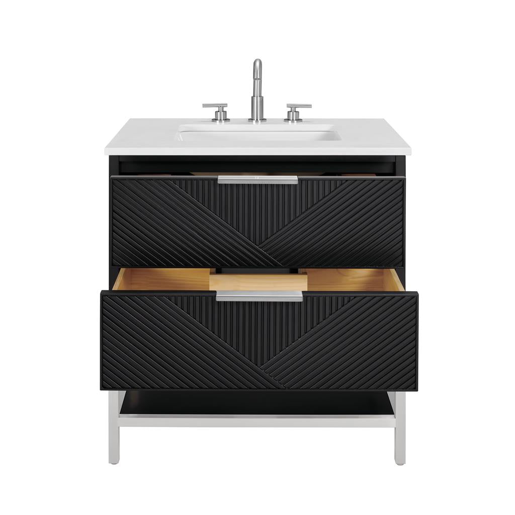 Bemma, Diamond 30" Single Vanity, Charcoal Black/Brushed Nickel, White Quartz Top#top-options_white-quartz-top