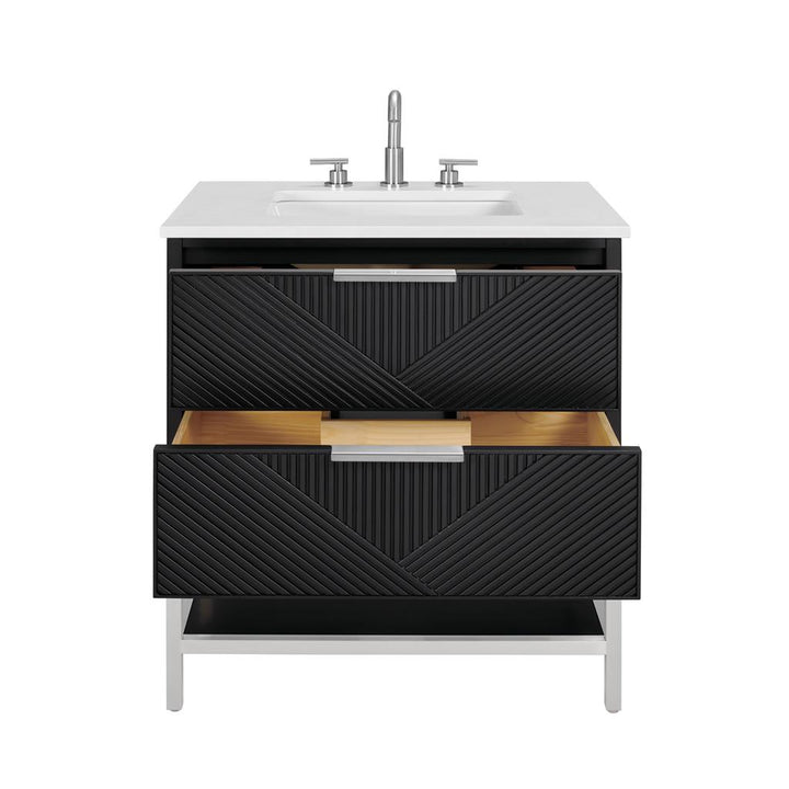 Bemma, Diamond 30" Single Vanity, Charcoal Black/Brushed Nickel, White Quartz Top#top-options_white-quartz-top