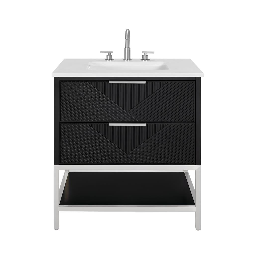 Bemma, Diamond 30" Single Vanity, Charcoal Black/Brushed Nickel, White Quartz Top#top-options_white-quartz-top