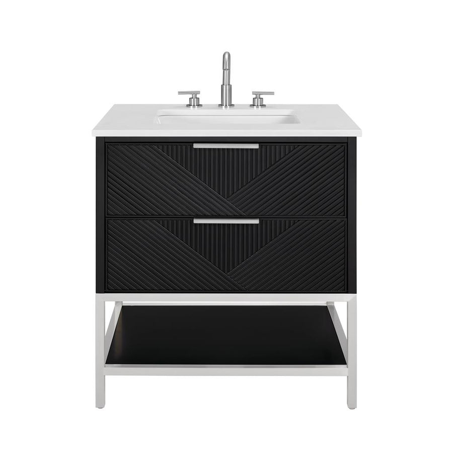 Bemma, Diamond 30" Single Vanity, Charcoal Black/Brushed Nickel, White Quartz Top#top-options_white-quartz-top