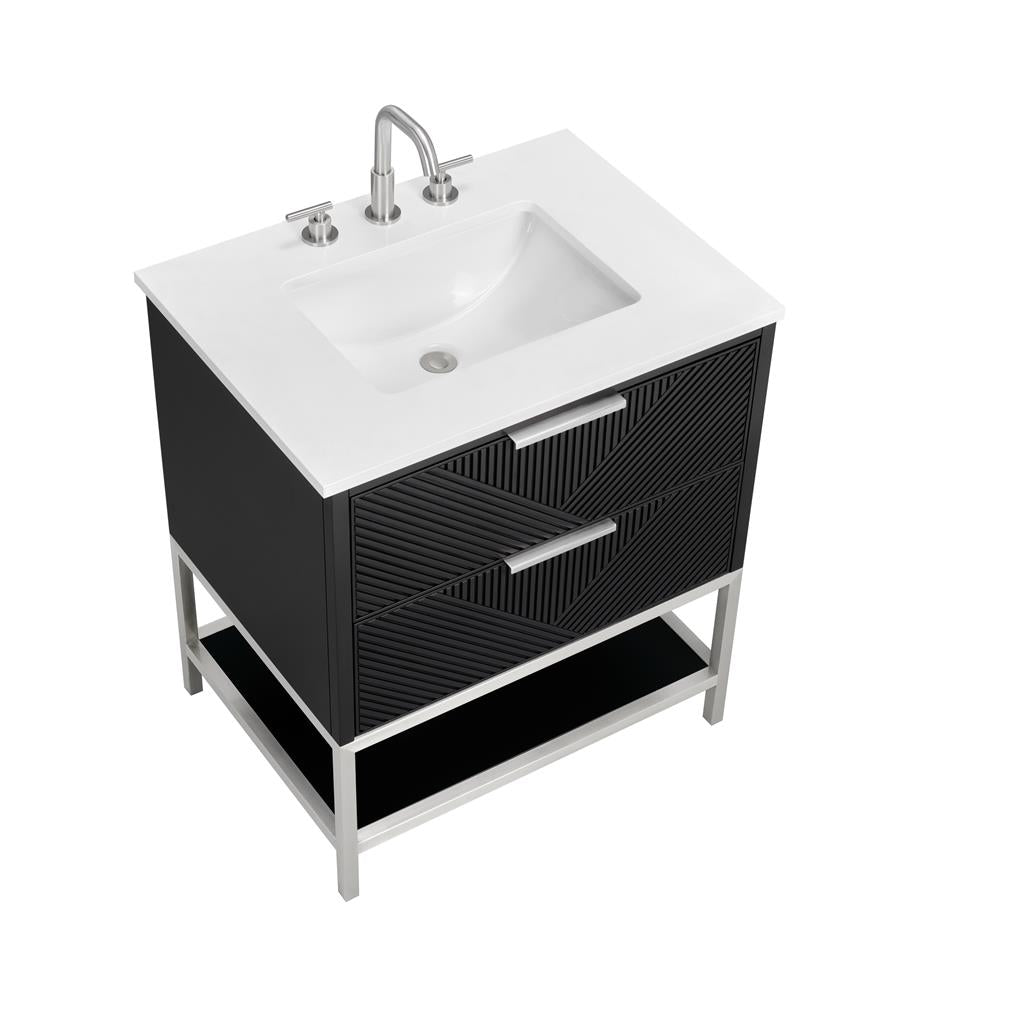 Bemma, Diamond 30" Single Vanity, Charcoal Black/Brushed Nickel, White Quartz Top#top-options_white-quartz-top