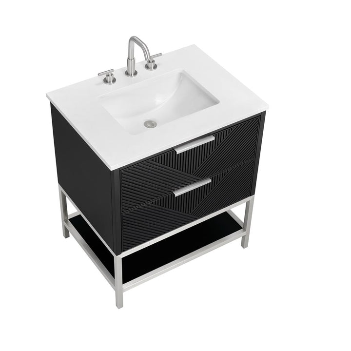 Bemma, Diamond 30" Single Vanity, Charcoal Black/Brushed Nickel, White Quartz Top#top-options_white-quartz-top