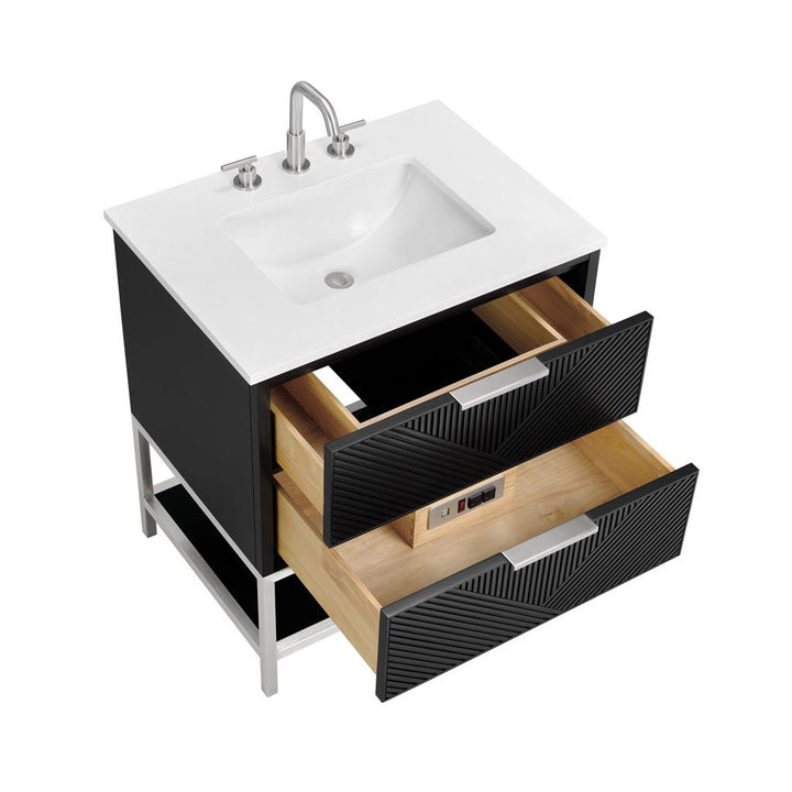 Bemma, Diamond 30" Single Vanity, Charcoal Black/Brushed Nickel, White Quartz Top#top-options_white-quartz-top