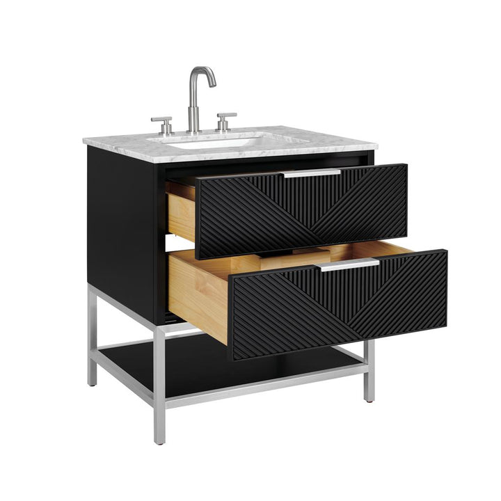 Bemma, Diamond 30" Single Vanity, Charcoal Black/Brushed Nickel, Carrara Marble Top#top-options_carrara-marble-top