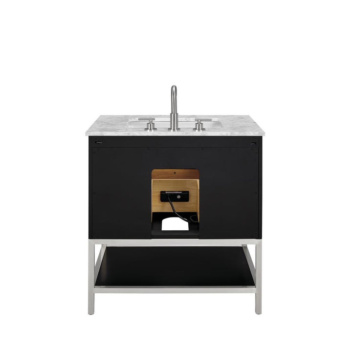 Bemma, Diamond 30" Single Vanity, Charcoal Black/Brushed Nickel, Carrara Marble Top#top-options_carrara-marble-top