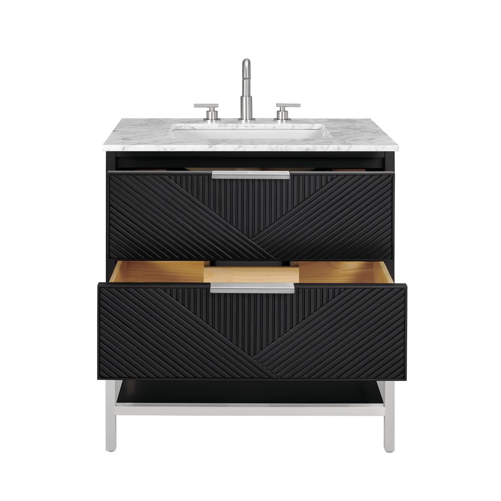 Bemma, Diamond 30" Single Vanity, Charcoal Black/Brushed Nickel, Carrara Marble Top#top-options_carrara-marble-top