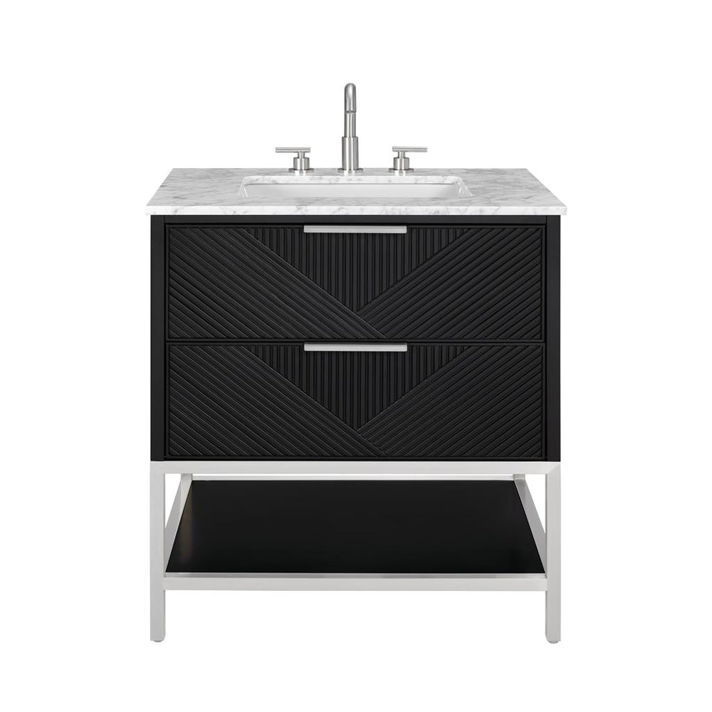 Bemma, Diamond 30" Single Vanity, Charcoal Black/Brushed Nickel, Carrara Marble Top#top-options_carrara-marble-top