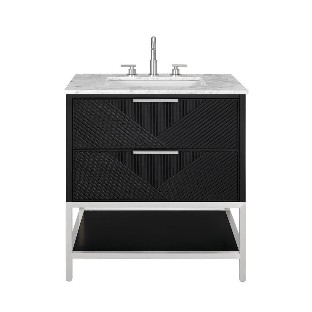 Bemma, Diamond 30" Single Vanity, Charcoal Black/Brushed Nickel, Carrara Marble Top#top-options_carrara-marble-top
