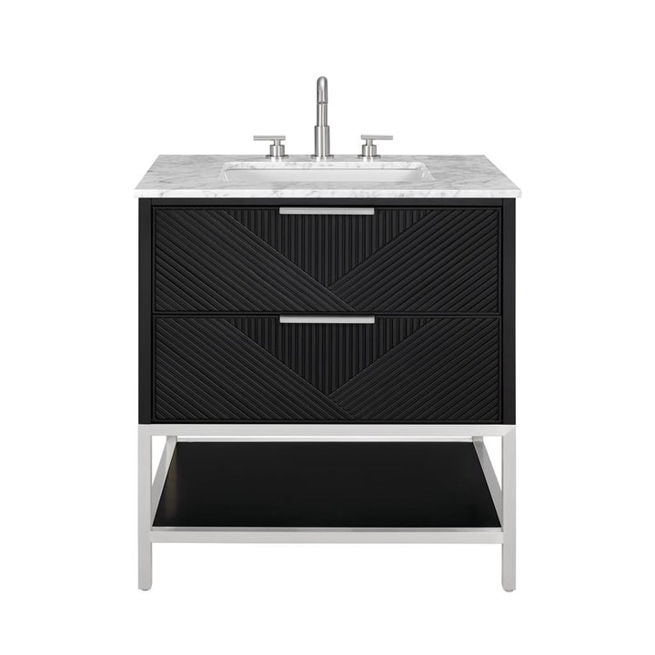 Bemma, Diamond 30" Single Vanity, Charcoal Black/Brushed Nickel, Carrara Marble Top#top-options_carrara-marble-top