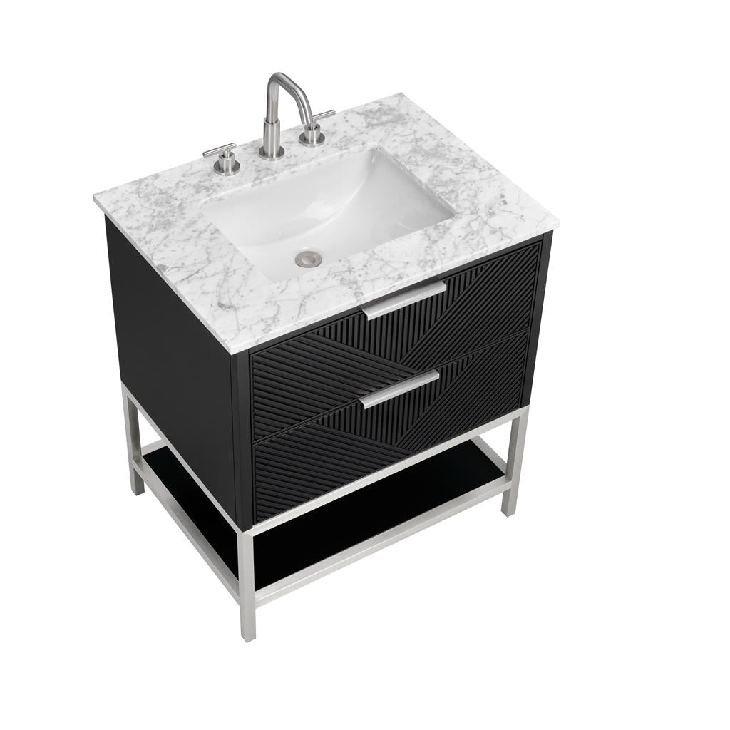 Bemma, Diamond 30" Single Vanity, Charcoal Black/Brushed Nickel, Carrara Marble Top#top-options_carrara-marble-top