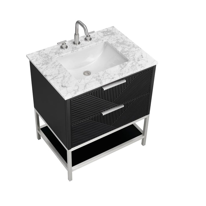 Bemma, Diamond 30" Single Vanity, Charcoal Black/Brushed Nickel, Carrara Marble Top#top-options_carrara-marble-top