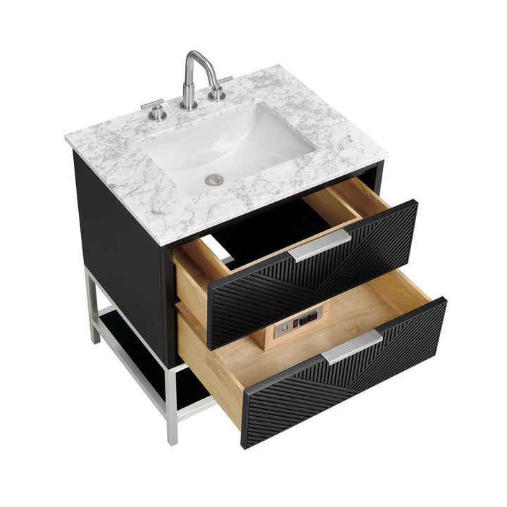 Bemma, Diamond 30" Single Vanity, Charcoal Black/Brushed Nickel, Carrara Marble Top#top-options_carrara-marble-top