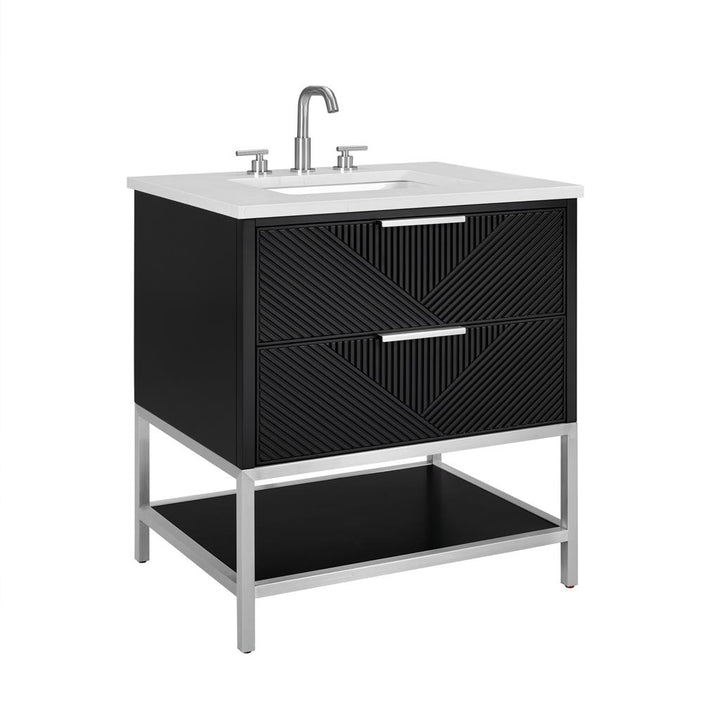 Bemma, Diamond 30" Single Vanity, Charcoal Black/Brushed Nickel, Calacatta Quartz Top#top-options_calacatta-quartz-top