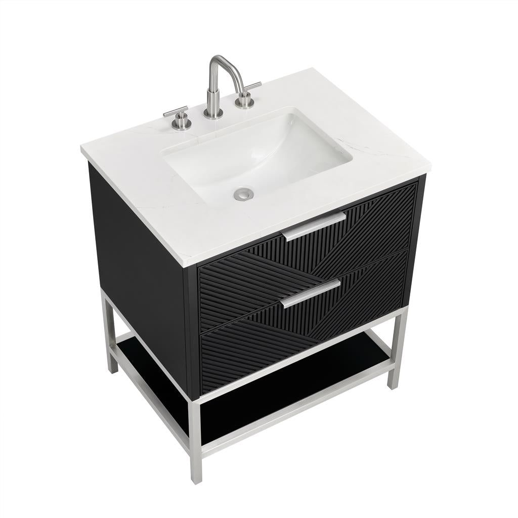 Bemma, Diamond 30" Single Vanity, Charcoal Black/Brushed Nickel, Calacatta Quartz Top#top-options_calacatta-quartz-top