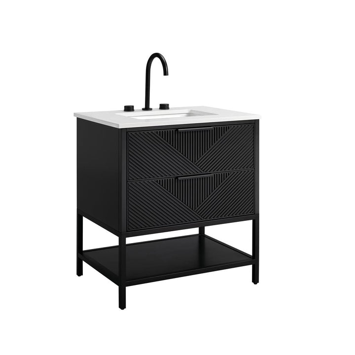Bemma, Diamond 30" Single Vanity, Charcoal Black/Matte Black, White Quartz Top#top-options_white-quartz-top