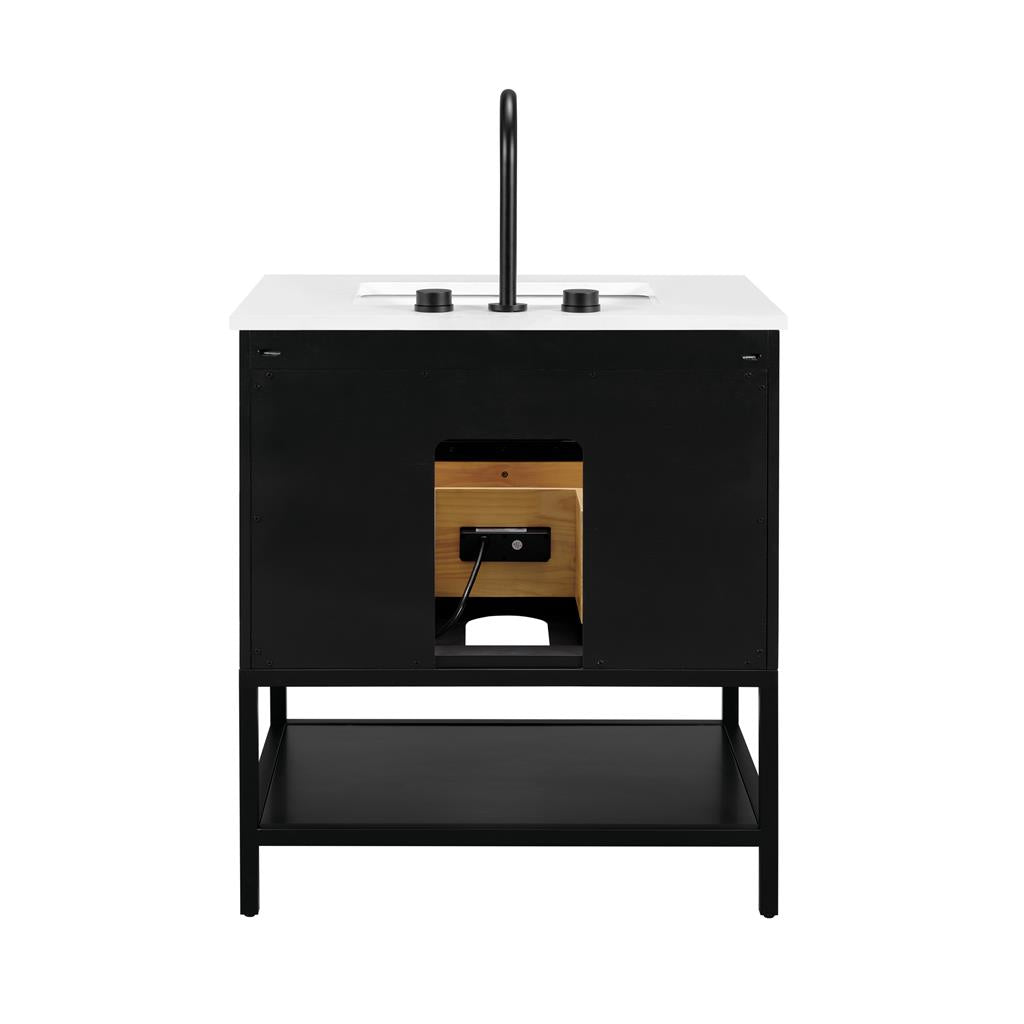 Bemma, Diamond 30" Single Vanity, Charcoal Black/Matte Black, White Quartz Top#top-options_white-quartz-top
